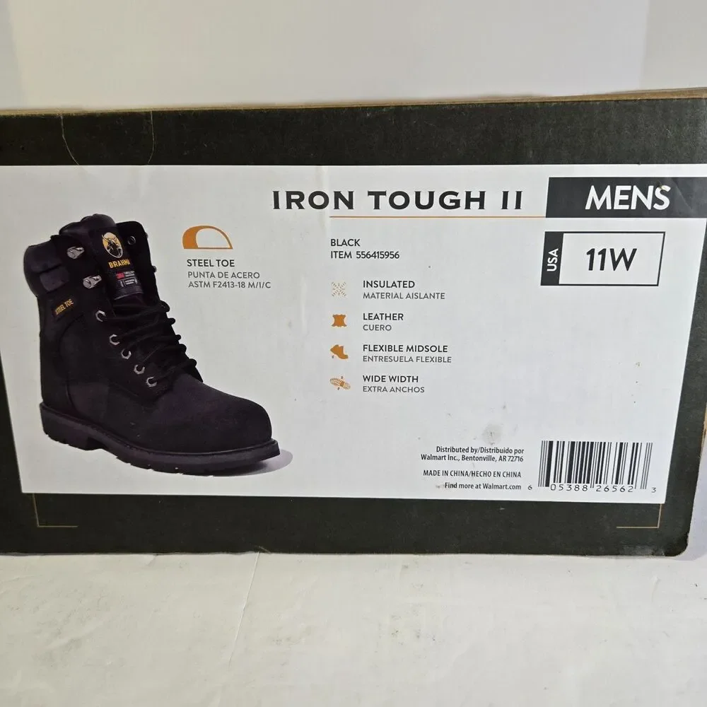 Brahma Iron Tough II Men’s Steel Toe Work Boots Size 11W Black Leather Insulated